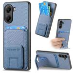 For Redmi Turbo 4 Carbon Fiber Card Bag Fold Stand Phone Case(Blue)
