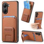 For Redmi Turbo 4 Carbon Fiber Card Bag Fold Stand Phone Case(Brown)