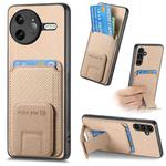 For Redmi K80 / Poco F7 Pro Carbon Fiber Card Bag Fold Stand Phone Case(Khaki)