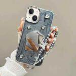 For iPhone 15 Cream Mirror Bracelet Chain TPU Phone Case(Silver Gray)