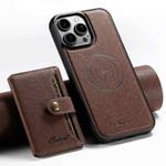 For iPhone 16 Pro Max Suteni H20 Cross-Grain MagSafe Horizontal Card Bag Back Phone Case(Brown)