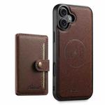 For iPhone 16 Plus Suteni H20 Cross-Grain MagSafe Horizontal Card Bag Back Phone Case(Brown)