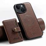 For iPhone 15 Suteni H20 Cross-Grain MagSafe Horizontal Card Bag Back Phone Case(Brown)