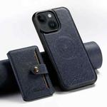 For iPhone 14 Plus Suteni H20 Cross-Grain MagSafe Horizontal Card Bag Back Phone Case(Blue)