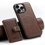 For iPhone 13 Pro Max Suteni H20 Cross-Grain MagSafe Horizontal Card Bag Back Phone Case(Brown)