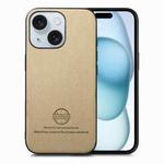 For iPhone 15 Plus Twill Fabric Leather Skin Back Phone Case(Khaki)