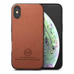 For iPhone X / XS Twill Fabric Leather Skin Back Phone Case(Brown)