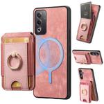 For OPPO Reno12 Pro Global Retro Splitable Magnetic Stand Card Bag Leather Phone Case(Pink)
