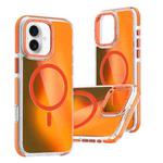 For iPhone 16 Dual-Color Gradient Discolor MagSafe Phone Case(Orange)