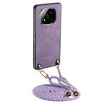 For Xiaomi Redmi Note 14 Pro+ 5G Vintage Leather PC Back Cover Phone Case with Crossbody Strap(Purple)