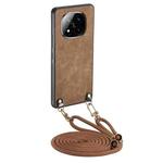For Xiaomi Redmi Note 14 Pro+ 5G Vintage Leather PC Back Cover Phone Case with Crossbody Strap(Brown)