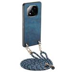 For Xiaomi Redmi Note 14 Pro+ 5G Vintage Leather PC Back Cover Phone Case with Crossbody Strap(Blue)