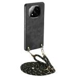 For Xiaomi Redmi Note 14 Pro+ 5G Vintage Leather PC Back Cover Phone Case with Crossbody Strap(Black)