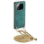 For Xiaomi Redmi Note 14 Pro+ 5G Vintage Leather PC Back Cover Phone Case with Crossbody Strap(Green)