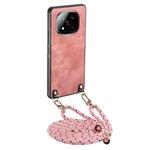 For Xiaomi Redmi Note 14 Pro 5G Vintage Leather PC Back Cover Phone Case with Crossbody Strap(Pink)
