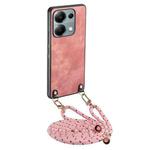 For Xiaomi Redmi Note 13 Pro 4G Vintage Leather PC Back Cover Phone Case with Crossbody Strap(Pink)