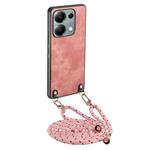 For Xiaomi Redmi Note 13 4G Vintage Leather PC Back Cover Phone Case with Crossbody Strap(Pink)