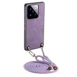 For Xiaomi 14 Pro Vintage Leather PC Back Cover Phone Case with Crossbody Strap(Purple)