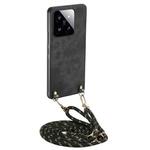 For Xiaomi 14 Pro Vintage Leather PC Back Cover Phone Case with Crossbody Strap(Black)