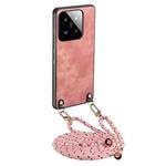 For Xiaomi 14 Vintage Leather PC Back Cover Phone Case with Crossbody Strap(Pink)