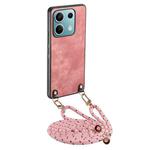 For Xiaomi Redmi Note 13 5G Vintage Leather PC Back Cover Phone Case with Crossbody Strap(Pink)