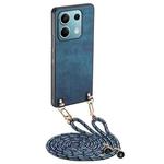 For Xiaomi Redmi Note 13 5G Vintage Leather PC Back Cover Phone Case with Crossbody Strap(Blue)