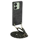 For Xiaomi Redmi 13C Vintage Leather PC Back Cover Phone Case with Crossbody Strap(Black)