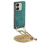 For Xiaomi Redmi 13C Vintage Leather PC Back Cover Phone Case with Crossbody Strap(Green)