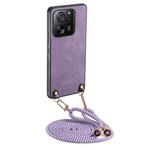 For Xiaomi 13T Vintage Leather PC Back Cover Phone Case with Crossbody Strap(Purple)