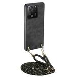 For Xiaomi 13T Vintage Leather PC Back Cover Phone Case with Crossbody Strap(Black)