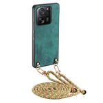 For Xiaomi 13T Vintage Leather PC Back Cover Phone Case with Crossbody Strap(Green)