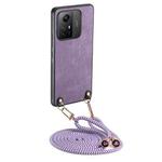 For Xiaomi Redmi Note 12S Vintage Leather PC Back Cover Phone Case with Crossbody Strap(Purple)