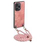 For Xiaomi Redmi Note 12 Turbo Vintage Leather PC Back Cover Phone Case with Crossbody Strap(Pink)