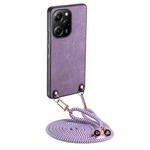 For Xiaomi Poco X5 Pro Vintage Leather PC Back Cover Phone Case with Crossbody Strap(Purple)