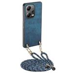 For Xiaomi Poco X5 Vintage Leather PC Back Cover Phone Case with Crossbody Strap(Blue)