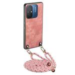 For Xiaomi Redmi 12C Vintage Leather PC Back Cover Phone Case with Crossbody Strap(Pink)