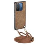 For Xiaomi Redmi 12C Vintage Leather PC Back Cover Phone Case with Crossbody Strap(Brown)