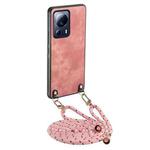 For Xiaomi 13 Lite Vintage Leather PC Back Cover Phone Case with Crossbody Strap(Pink)