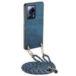 For Xiaomi 13 Lite Vintage Leather PC Back Cover Phone Case with Crossbody Strap(Blue)