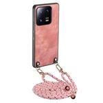 For Xiaomi 13 Pro 5G Vintage Leather PC Back Cover Phone Case with Crossbody Strap(Pink)