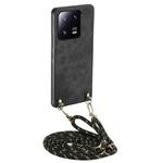 For Xiaomi 13 Pro 5G Vintage Leather PC Back Cover Phone Case with Crossbody Strap(Black)