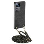 For Xiaomi 12T Vintage Leather PC Back Cover Phone Case with Crossbody Strap(Black)