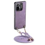 For Xiaomi Poco M5s 4G Vintage Leather PC Back Cover Phone Case with Crossbody Strap(Purple)