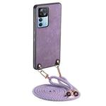 For Xiaomi Redmi K50 Ultra Vintage Leather PC Back Cover Phone Case with Crossbody Strap(Purple)