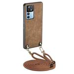 For Xiaomi Redmi K50 Ultra Vintage Leather PC Back Cover Phone Case with Crossbody Strap(Brown)