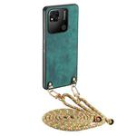 For Xiaomi Redmi 10A Vintage Leather PC Back Cover Phone Case with Crossbody Strap(Green)