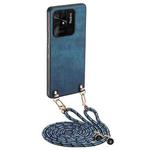 For Xiaomi Redmi 10C Vintage Leather PC Back Cover Phone Case with Crossbody Strap(Blue)