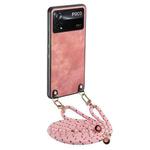 For Xiaomi Poco X4 Pro 5G Vintage Leather PC Back Cover Phone Case with Crossbody Strap(Pink)