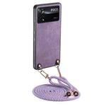 For Xiaomi Poco X4 Pro 5G Vintage Leather PC Back Cover Phone Case with Crossbody Strap(Purple)