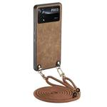 For Xiaomi Poco X4 Pro 5G Vintage Leather PC Back Cover Phone Case with Crossbody Strap(Brown)